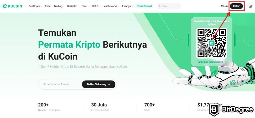 Review KuCoin: tombol buat akun.