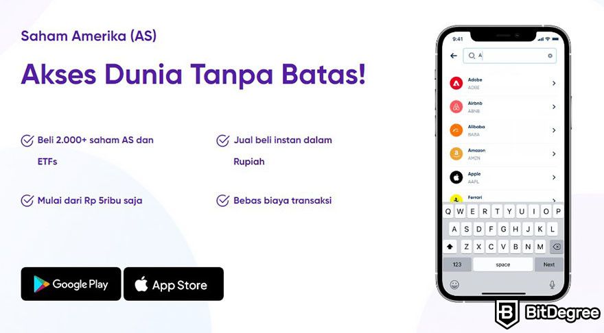 Review Nanovest: landing page fitur saham Amerika Serikat di website Nanovest.
