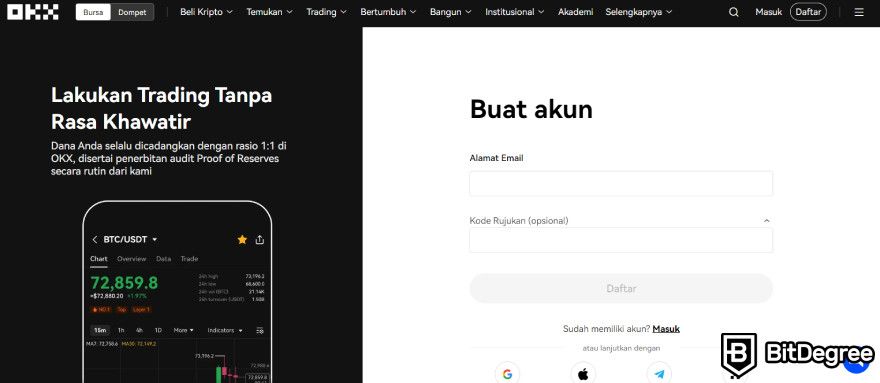 Review OKX: Buat akun di OKX.