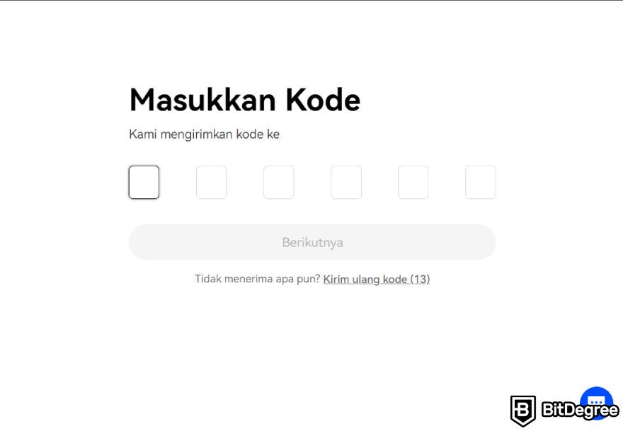 Review OKX: masukkan kode yang dikirim ke email.