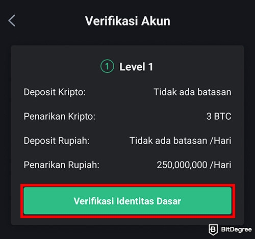 Review Tokocrypto: tampilan langkah awal verifikasi identitas di aplikasi Tokocrypto.