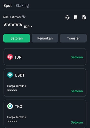 Review Tokocrypto: tampilan wallet di aplikasi Tokocrypto.