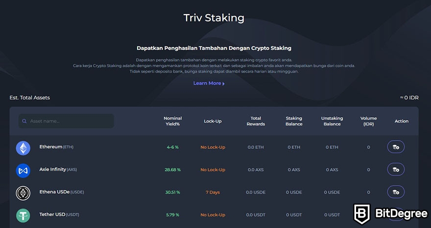 Review Triv: tampilan Triv Staking di platform web.