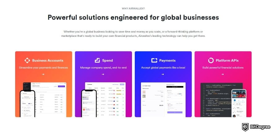 Revolut alternative: some of Airwallex's core features.