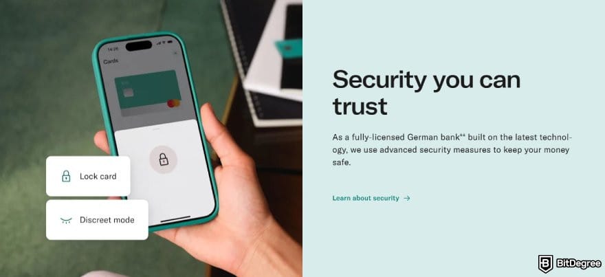 Revolut alternatives: description of N26's security feature.