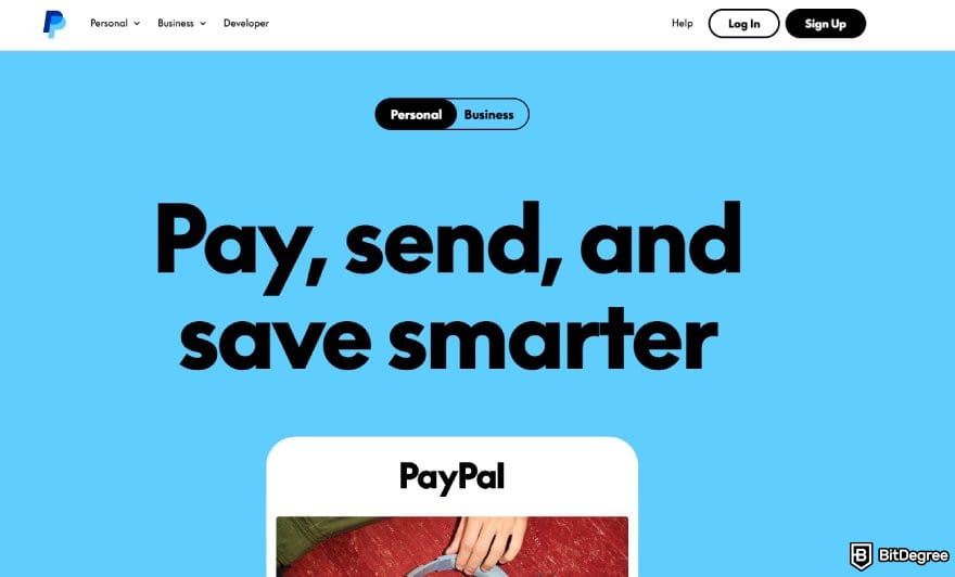 Revolut alternative: PayPal homepage.