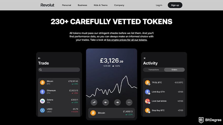 Revolut Crypto Review: carefully vetted tokens.