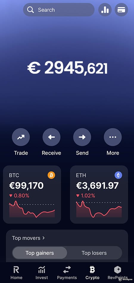 Revolut Crypto Review: Revolut crypto tab.