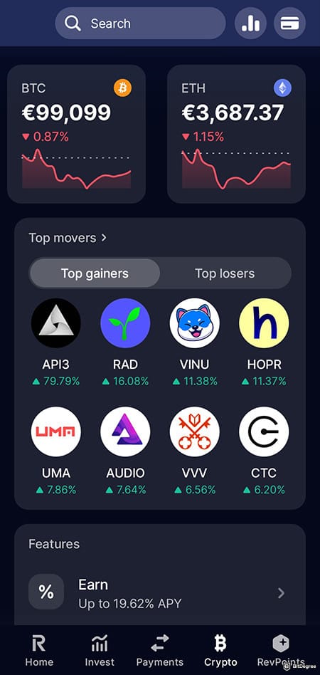 Revolut Crypto Review: top crypto gainers on Revolut.