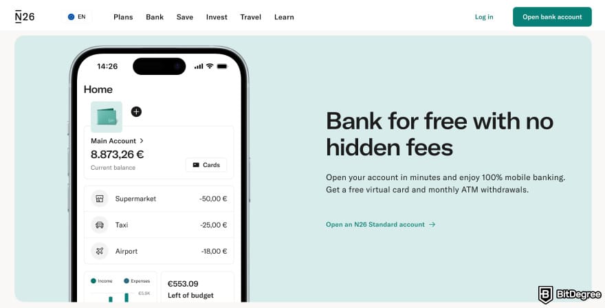 Revolut review: N26 homepage. Revolut review: N26 homepage.