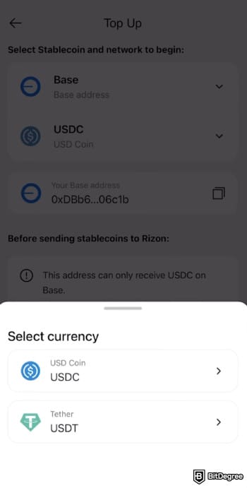 Rizon review: Rizon top up account choose crypto coin.