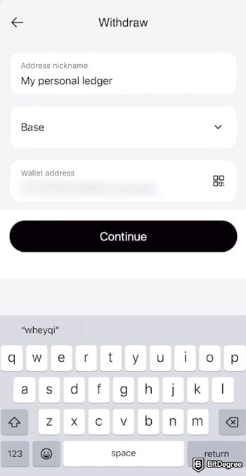 Rizon review: Rizon app withdraw money choose network page.