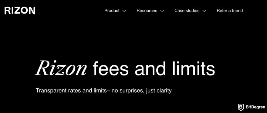 Rizon review: Rizon fees and limits page.