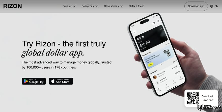 Rizon review: Rizon get app page.