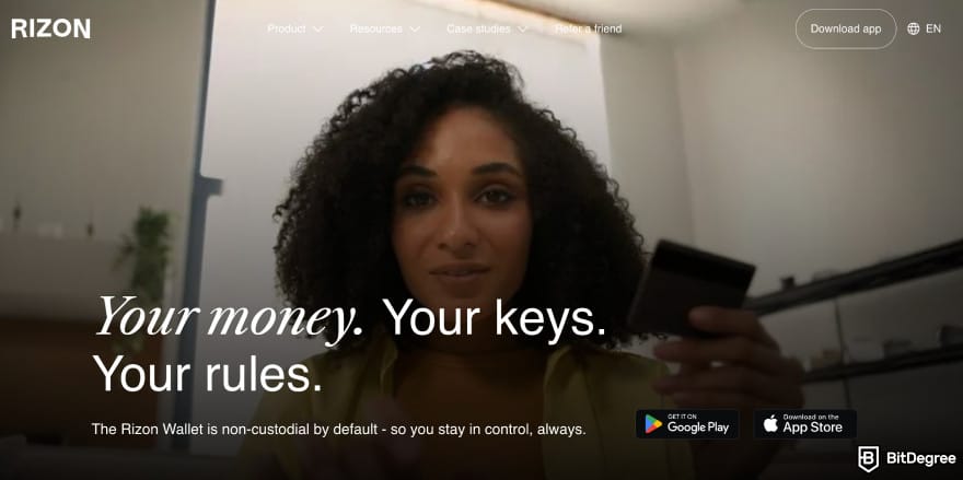 Rizon review: Rizon non-custodial wallet page.