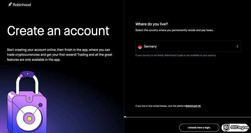 Robinhood referral code: Robinhood's sign up process.