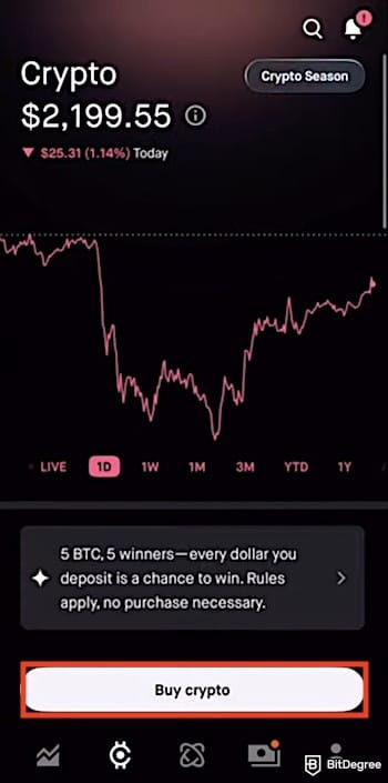 Robinhood vs Binance US: the [Buy crypto] button on Robinhood's mobile app.