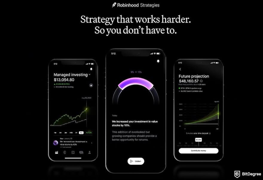 Robinhood vs Binance US: Robinhood Strategies displayed on mobile phones. Robinhood vs Binance US: Robinhood Strategies displayed on mobile phones.