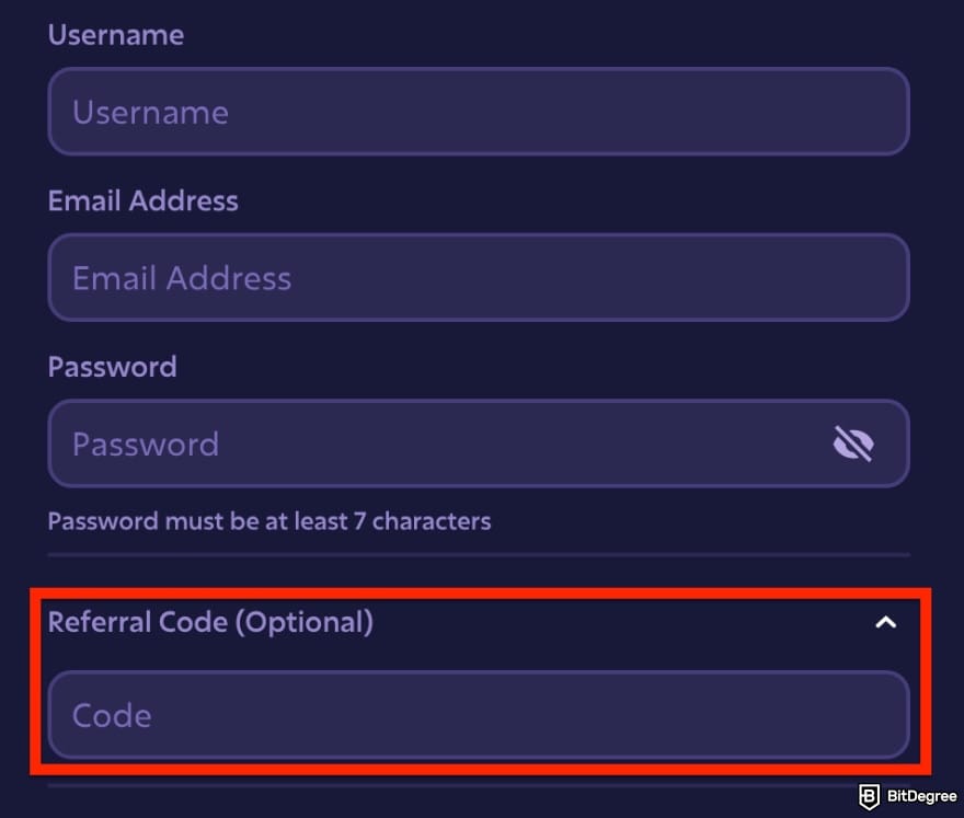 Roobet promo code: registration on the website.