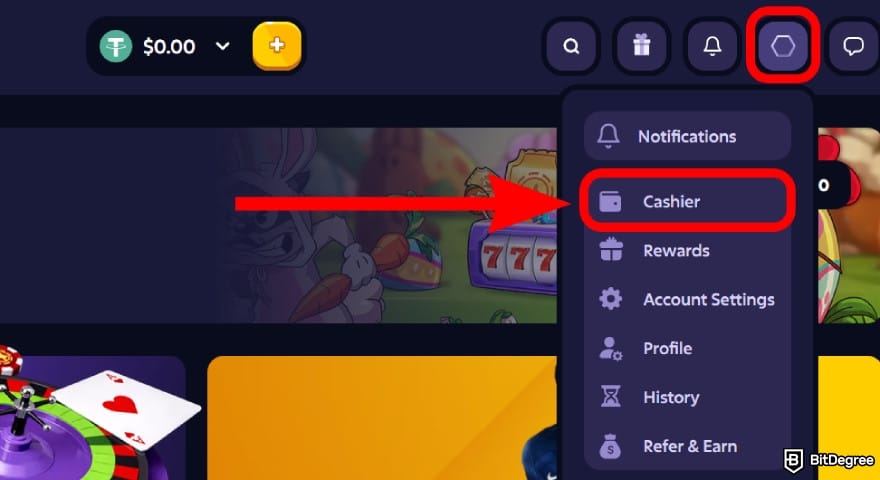 Roobet review: click on your profile icon and select [Cashier].