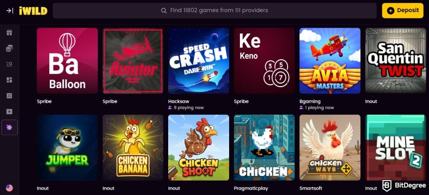 Roobet review: iWild casino games selection.