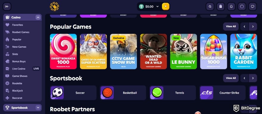 Roobet review: Roobet's main page.