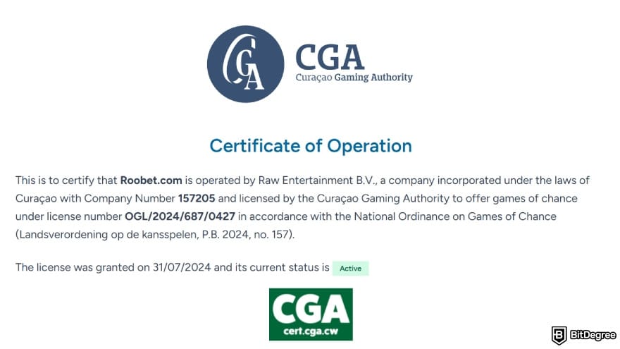 Roobet review: Curaçao Gaming Authority license.