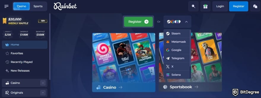 Roobet review: Rainbet sign up options.