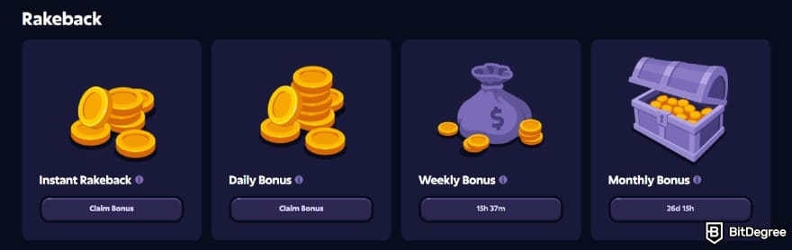 Roobet review: rakeback rewards section on Roobet.