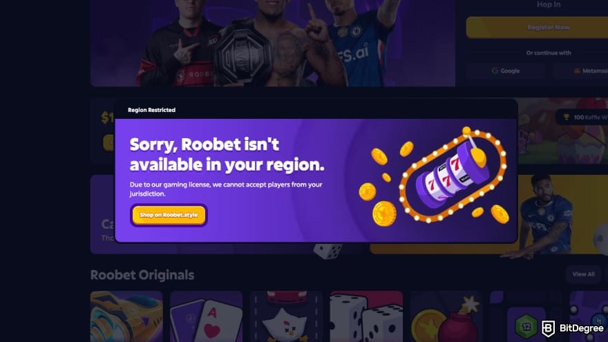 Roobet review: access to the site is restricted.