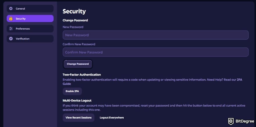 Roobet review: Roobet's security section.
