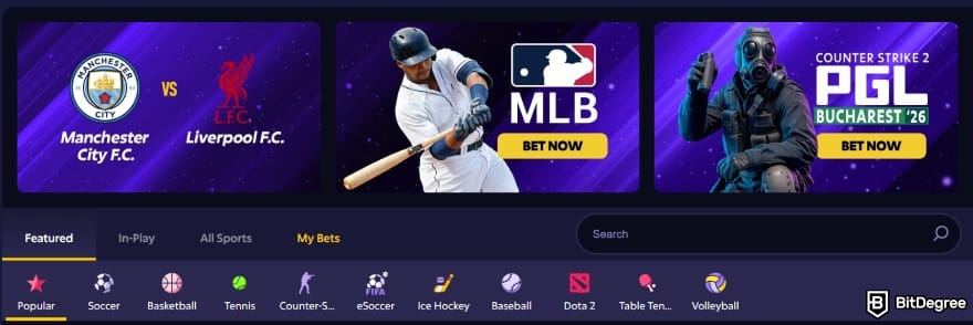 Roobet review: sports betting section.