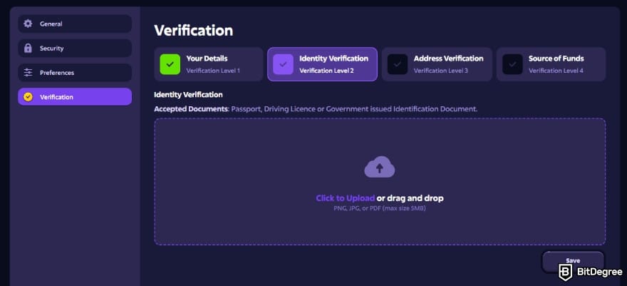 Roobet review: the casino's verification levels.