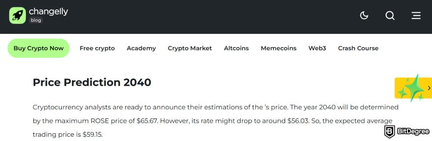 ROSE crypto price prediction: ROSE's price prediction on 2040 in a written explanation on Changelly.