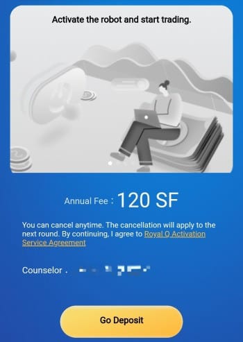 Royal Q review: Royal Q's annual fee notice.