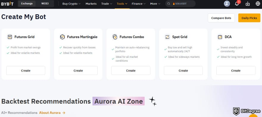 Royal Q review: Bybit trading bot page.