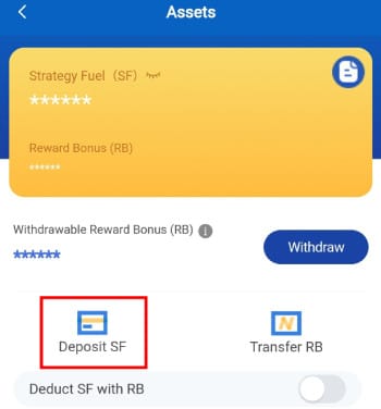 Royal Q review: the [Deposit SF] button under asset details.