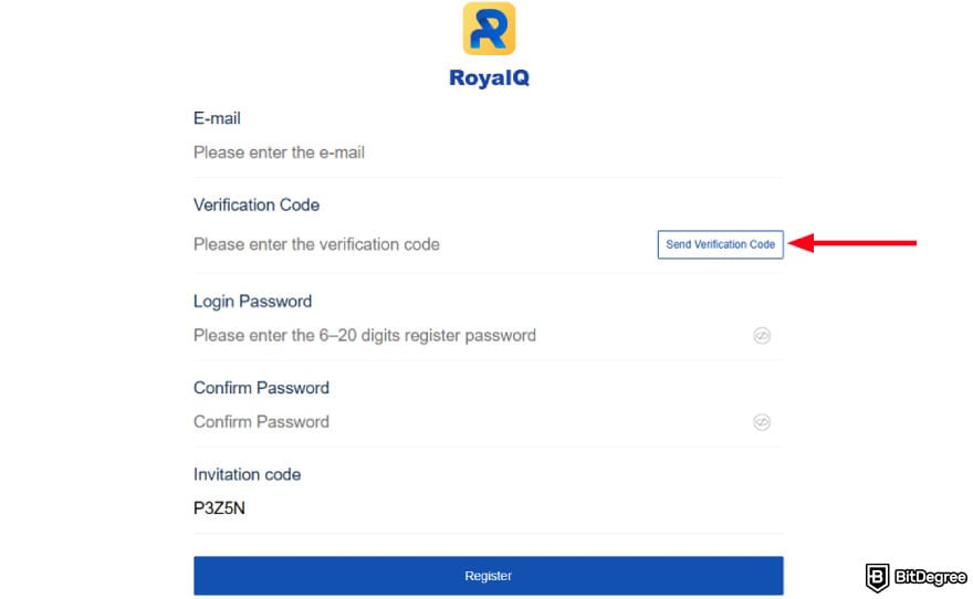 Royal Q review: [Send Verification Code] button on Royal Q's login form.