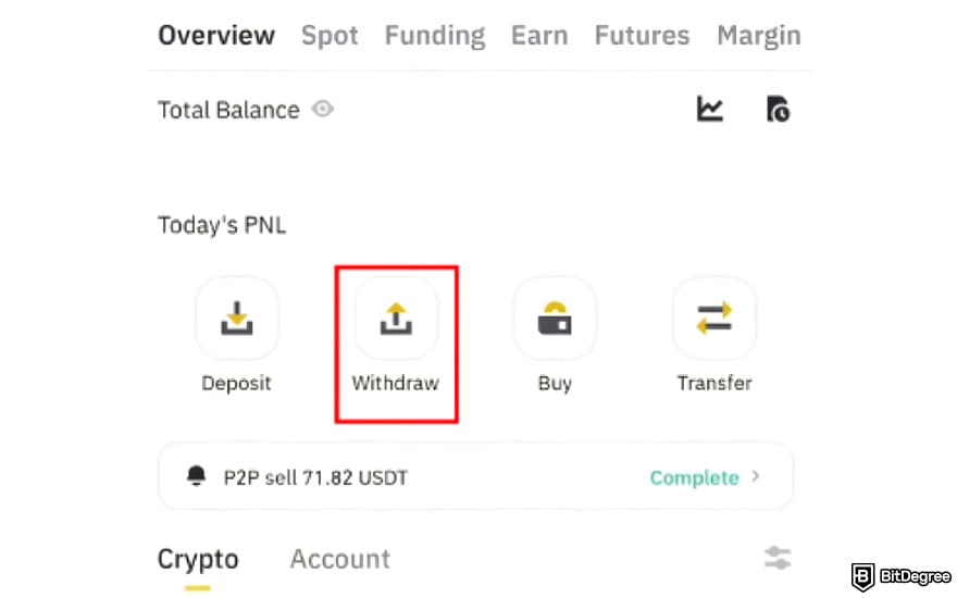 Royal Q review: [Withdraw] button on Binance Wallet app.