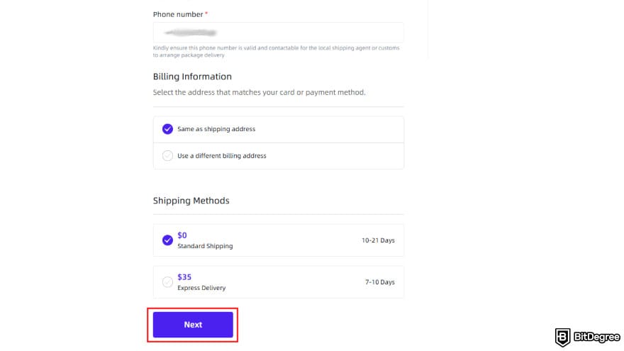 SafePal discount code: select next after filling shipping address.
