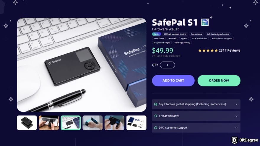 SafePal discount code: add to cart or order.