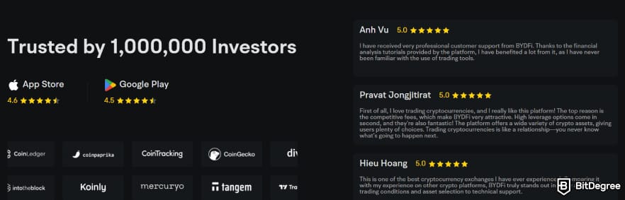 Safest crypto exchange: BYDFi's positive reviews from users.