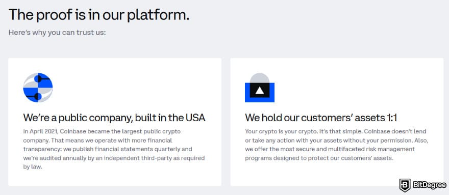 Safest crypto exchange: Coinbase's security.
