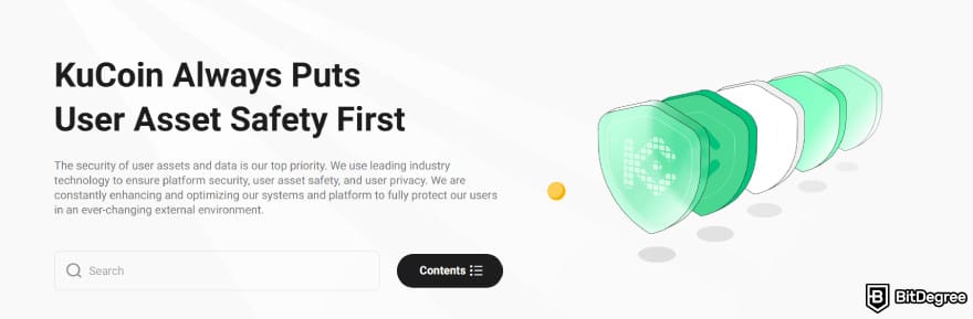 En güvenli kripto borsası: KuCoin'in güvenlik sayfası ana başlığı.