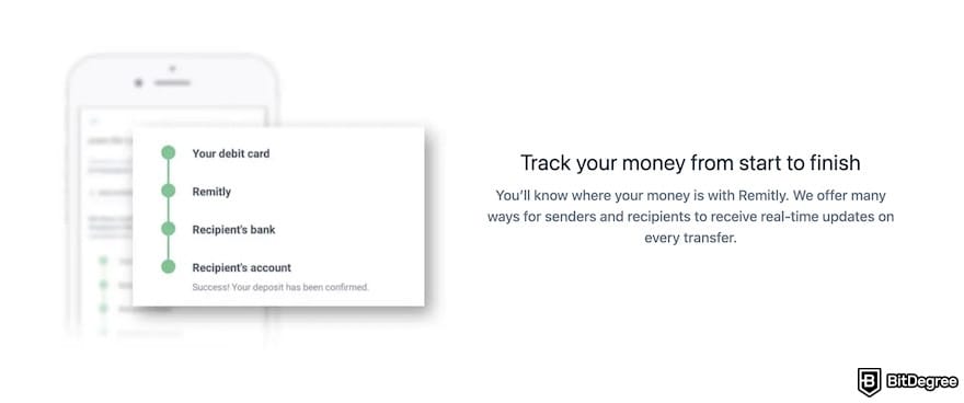 Safest way to send money: the tracking feature on Remitly's app.