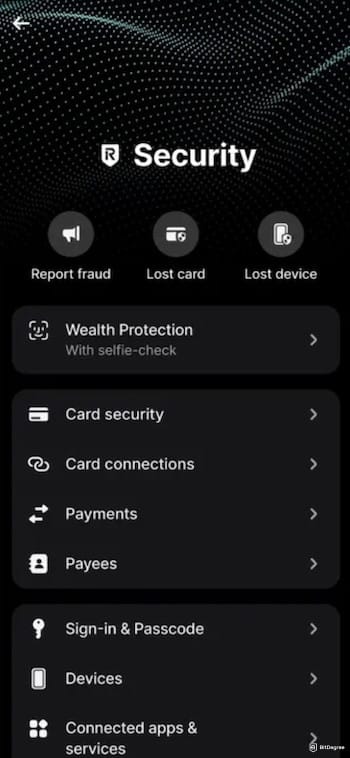 Safest way to send money: customizable security settings on the Revolut app.