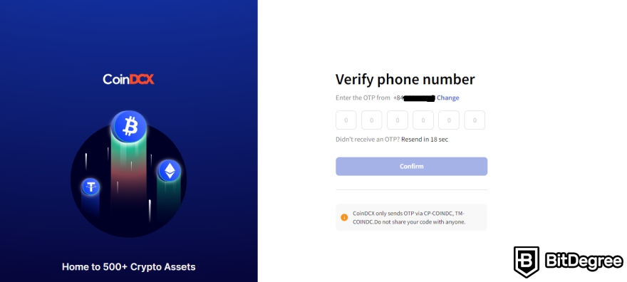 Sàn CoinDCX là gì: Xác minh số điện thoại.