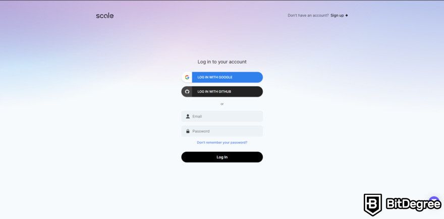 Scale AI review: sign-up page.