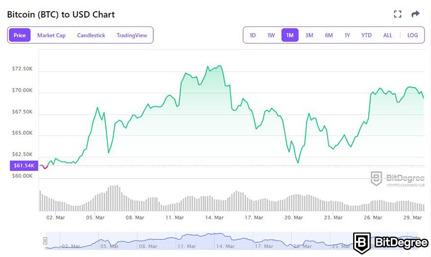Should I buy Bitcoin: BTC to USD chart on Bitdegree's price tracker.