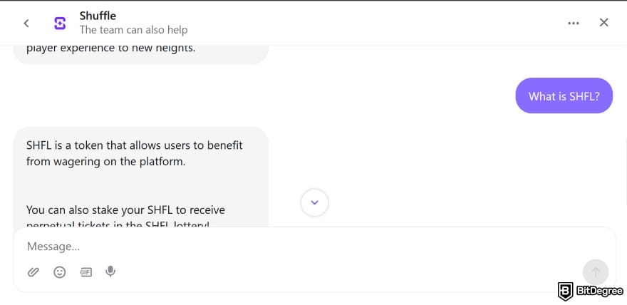 Shuffle casino review: chat with the customer support.